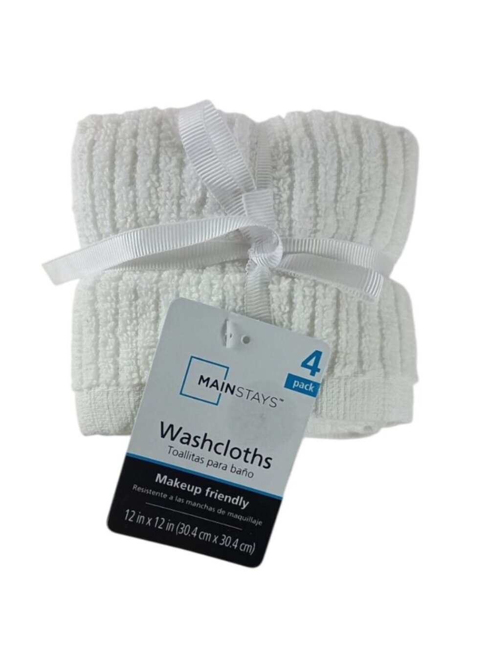 Mainstays White 12" x 12" Washcloths 4 Pack New